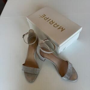 Maripe Gem Rhinestone Strappy Sandals Silver Block Heel Size 8 Open Toe Sparkle